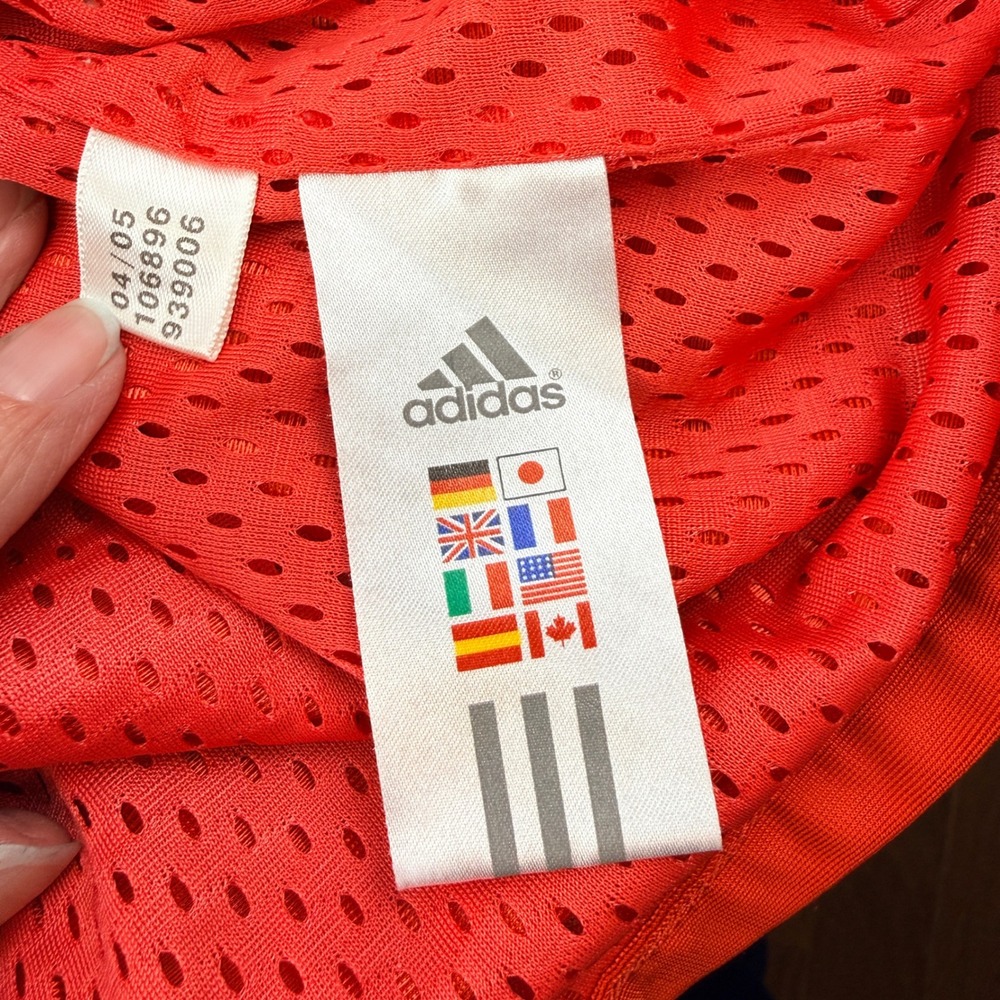 Adidas Red Orange Track Jacket with White Stripes - Picture 7 of 11